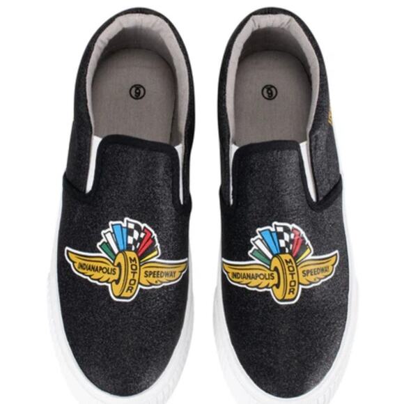 Foco Size 6 Indy Motor Speedway Wing Wheel Flag Glitter Canvas Slip On Shoes New - Picture 1 of 11